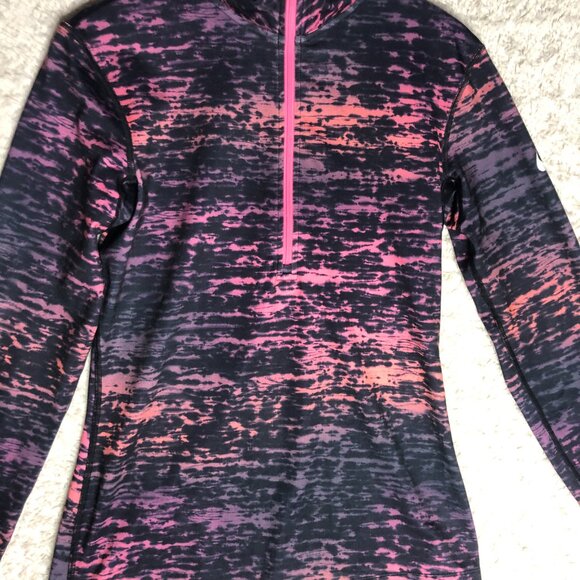 Nike Pro Warm Purple Pink Ink Strip Long Sleeve 1/2 Zip Running Shirt Size M - Picture 2 of 4